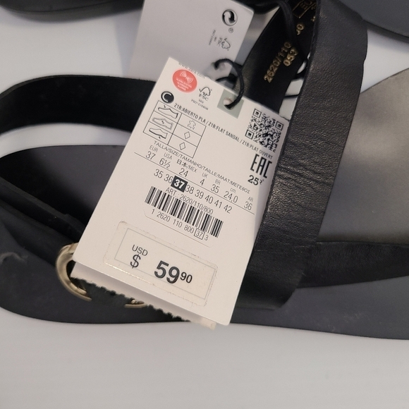 ZARA FLAT LEATHER SLIDER SANDALS WITH MICRO-STUDS BLACK SIZE 6.5 | 2620/110 - Picture 6 of 10